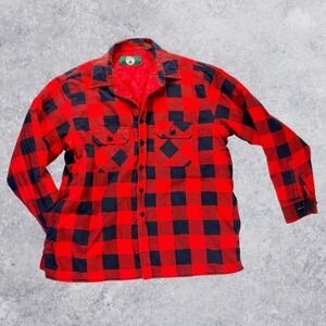 Vintage Timber Trail Insulated Flannel Shacket Navy Red Plaid Quilted Lining XL